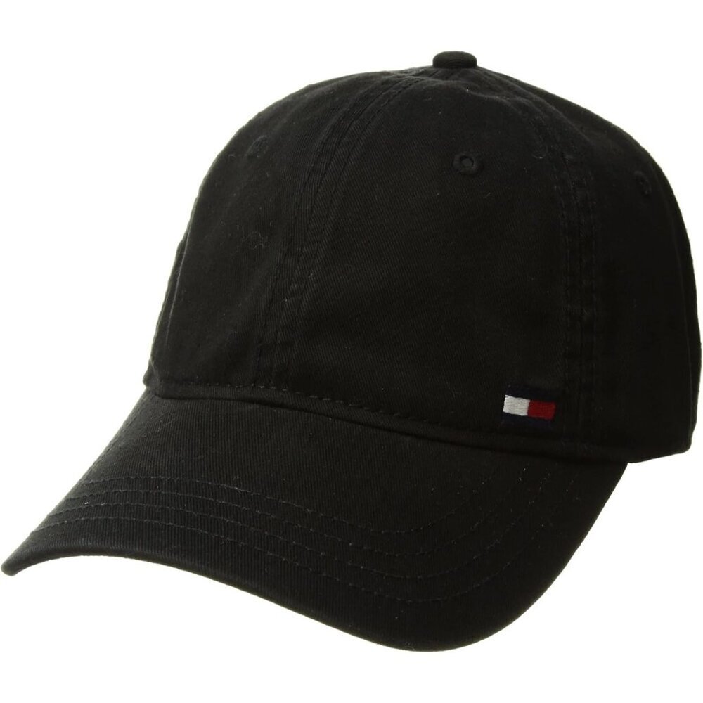 Tommy Hilfiger Men's Black Cotton Billy Adjustable Flap Baseball Cap